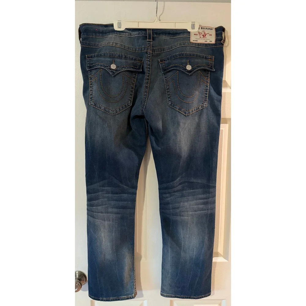 True Religion Jeans Mens 40x31 Blue Ricky Relaxed Straight Flap Pocket Y2K